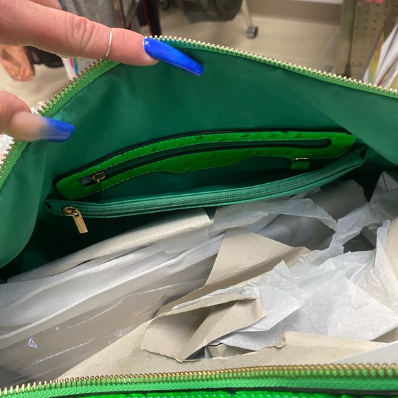 Le Miel Ostrich XL Neon Green weekender duffel bag. new w tags! - Picture 3 of 5